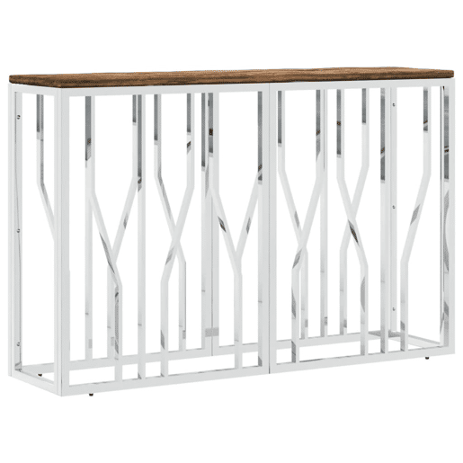 Mesa Consola - Mesa De Entrada aço inoxidável e madeira recuperada maciça