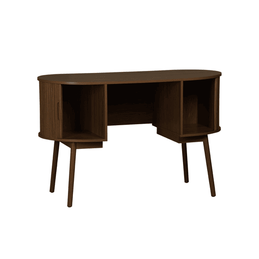 Secretária oval com efeito de madeira com 2 espaços de arrumação, 120cm, Legacy, Madeira de nogueira, 120x55x77 cm