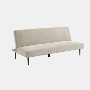 Sofá conversível em veludo canelado grosso, com estrutura de metal, 3 lugares, Max, Cinza bege, 180x85x74.5 cm