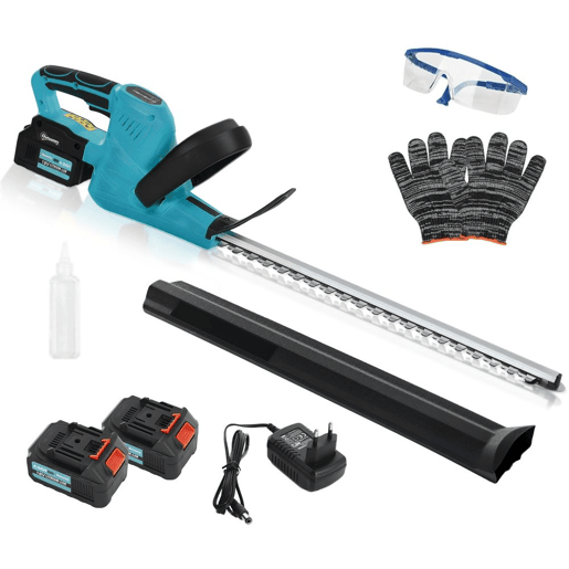 Outsunny Tesoura Aparadora de Sebes Elétrica Corta Sebes a Bateria 18V com 2 Baterias de 4000mAh Comprimento da Lâmina de 51 cm Motor sem Escovas e Carregador para Sebes e Relva Azul