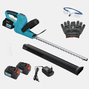 Outsunny Tesoura Aparadora de Sebes Elétrica Corta Sebes a Bateria 18V com 2 Baterias de 4000mAh Comprimento da Lâmina de 51 cm Motor sem Escovas e Carregador para Sebes e Relva Azul