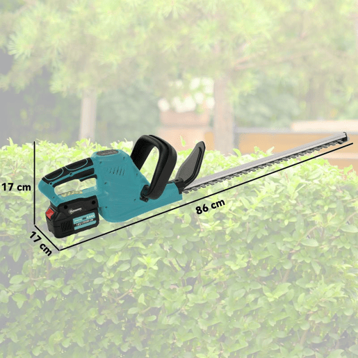 Outsunny Tesoura Aparadora de Sebes Elétrica Corta Sebes a Bateria 18V com 2 Baterias de 4000mAh Comprimento da Lâmina de 51 cm Motor sem Escovas e Carregador para Sebes e Relva Azul