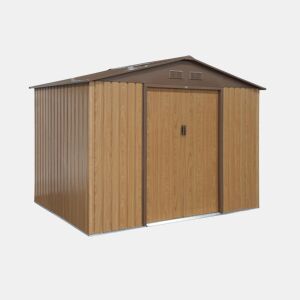 Abrigo de jardim em metal com kit de ancoragem 5,29m², Ferrain, Carvalho, 277x194x203 cm