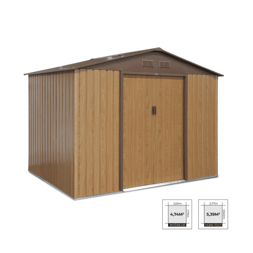 Abrigo de jardim em metal com kit de ancoragem 5,29m², Ferrain, Carvalho, 277x194x203 cm
