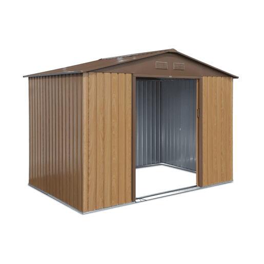 Abrigo de jardim em metal com kit de ancoragem 5,29m², Ferrain, Carvalho, 277x194x203 cm
