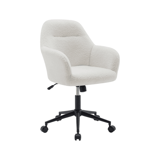 Cadeira de escritório com rodas ajustável em metal e tecido boucle, Stan, Branco, 57x57x94.5 cm