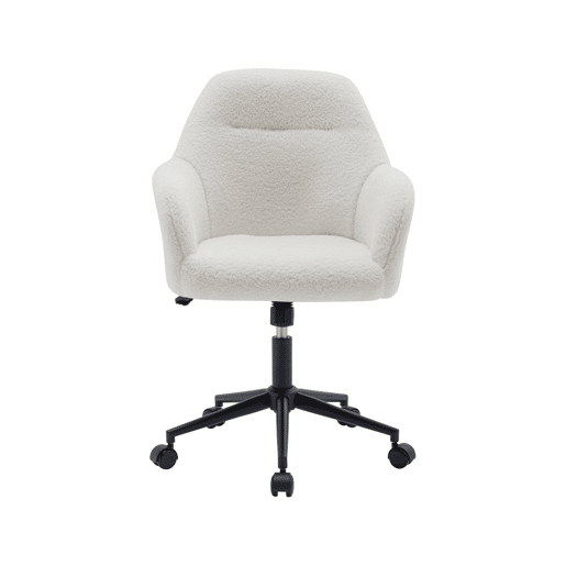 Cadeira de escritório com rodas ajustável em metal e tecido boucle, Stan, Branco, 57x57x94.5 cm