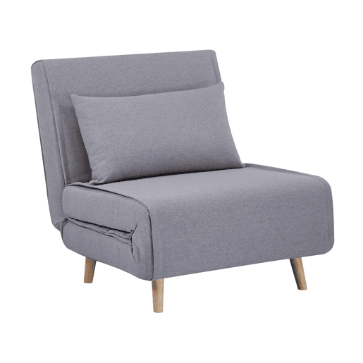 Poltrona de 1 lugar conversível em tecido simple com base de madeira, Guest, Cinza, 191x77x49 cm