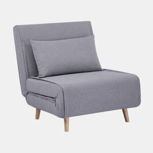 Poltrona de 1 lugar conversível em tecido simple com base de madeira, Guest, Cinza, 191x77x49 cm