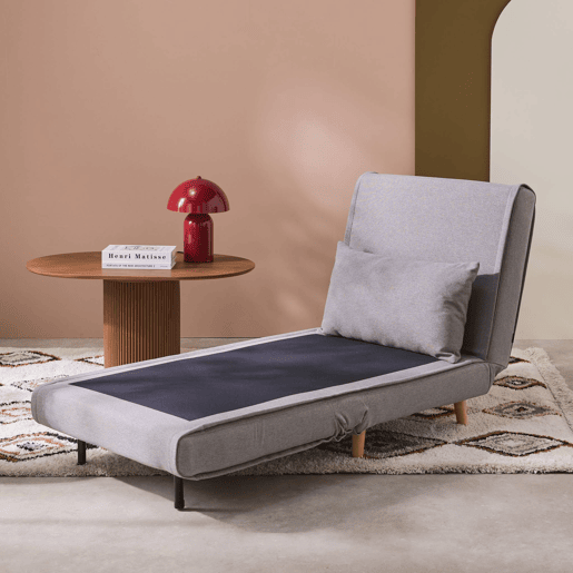 Poltrona de 1 lugar conversível em tecido simple com base de madeira, Guest, Cinza, 191x77x49 cm