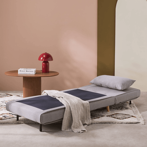 Poltrona de 1 lugar conversível em tecido simple com base de madeira, Guest, Cinza, 191x77x49 cm