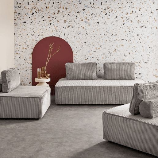 Sofá modular em tecido veludo cotelê de 4 lugares, Lao, Cinza Claro, 180x90x78 cm