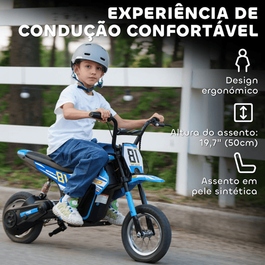 AIYAPLAY Mota Elétrica para Crianças 24V Mota Elétrica Infantil com Motor 250W Velocidade de 6-16kmh Rodas de Ø30,5 cm e Suspensão Traseira para Crianças de 8-12 Anos 119x64x76,5 cm Azul