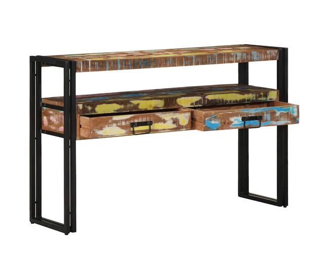 Mesa consola - mesa de entrada con cajón 120 x 33 x 75 cm madera maciza reciclada