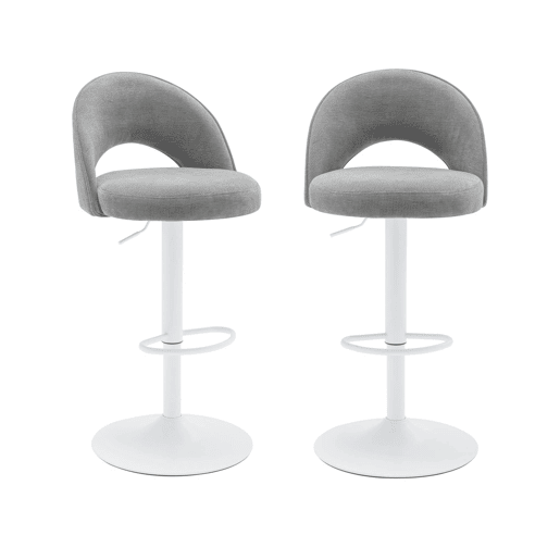 Banqueta de bar ajustável metal e tecido com base branca, set de 2 , Abby, Cinza Claro, 49x49x110 cm
