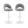 Banqueta de bar ajustável metal e tecido com base branca, set de 2 , Abby, Cinza Claro, 49x49x110 cm