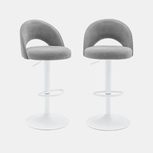 Banqueta de bar ajustável metal e tecido com base branca, set de 2 , Abby, Cinza Claro, 49x49x110 cm