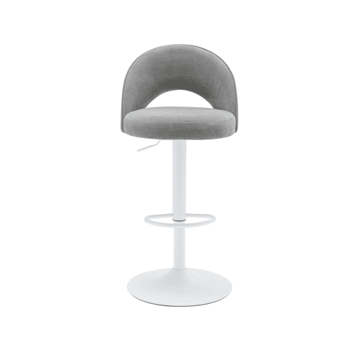 Banqueta de bar ajustável metal e tecido com base branca, set de 2 , Abby, Cinza Claro, 49x49x110 cm