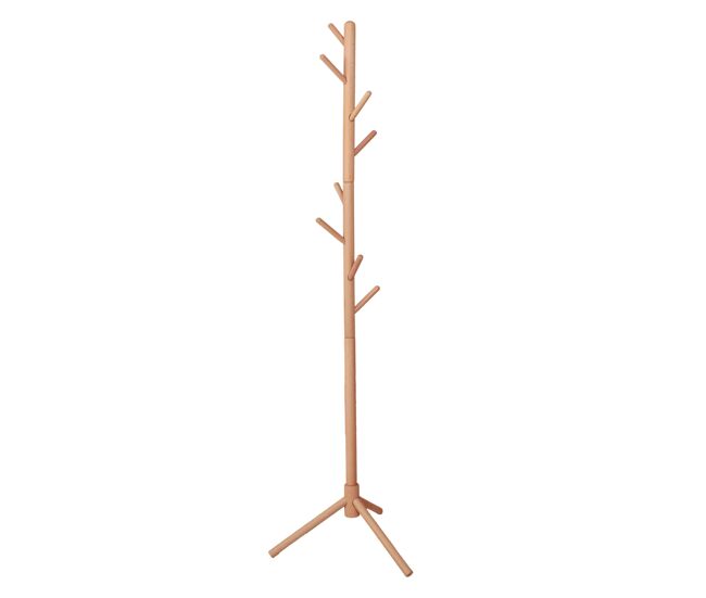 Perchero de pie 8 colgadores, mueble de entrada reki madera de haya y montaje fácil 44x172x44 cm