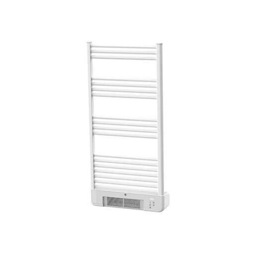 Toalheiro elétrico de alumínio de 2000 W com aquecedor integrado (500 1500 W). Ecrã LED. IPX4. Aquecimento rápido com função 2h. Instalação na parede. Cor branca. Várias prateleiras para pendurar toalhas.