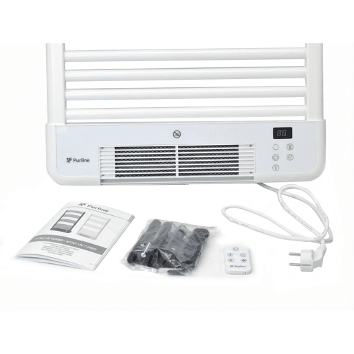 Toalheiro elétrico de alumínio de 2000 W com aquecedor integrado (500 1500 W). Ecrã LED. IPX4. Aquecimento rápido com função 2h. Instalação na parede. Cor branca. Várias prateleiras para pendurar toalhas.