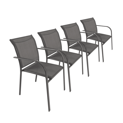 Cadeira de jardim em alumínio e textileno, set de 4, Amara, Antracite, 62x55x84 cm