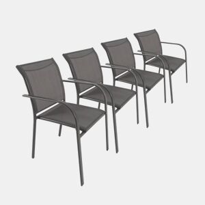 Cadeira de jardim em alumínio e textileno, set de 4, Amara, Antracite, 62x55x84 cm