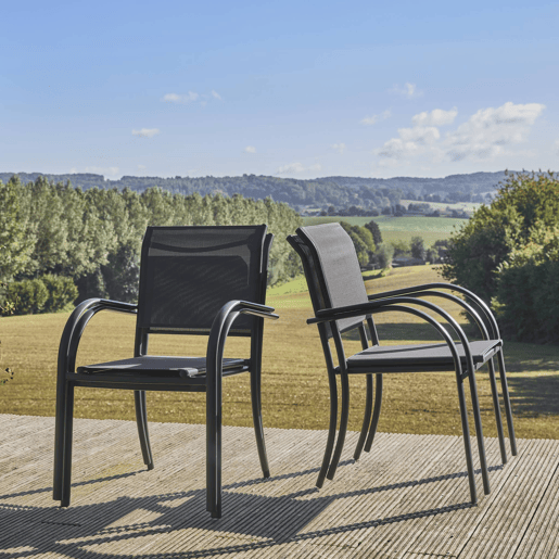 Cadeira de jardim em alumínio e textileno, set de 4, Amara, Antracite, 62x55x84 cm