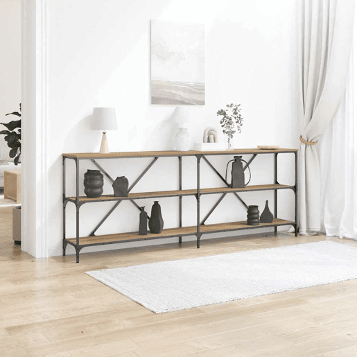 Mesa Consola - Mesa De Entrada com prateleira carvalho artisiano 180 x 30 x 75 cm