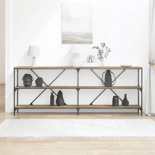 Mesa Consola - Mesa De Entrada com prateleira carvalho artisiano 180 x 30 x 75 cm