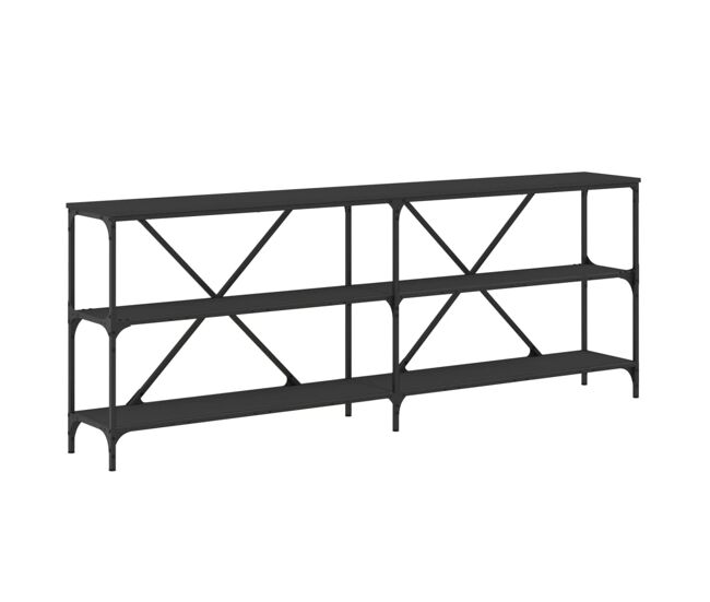 Mesa consola - mesa de entrada hierro y madera de ingeniería negro 200x30x75 cm