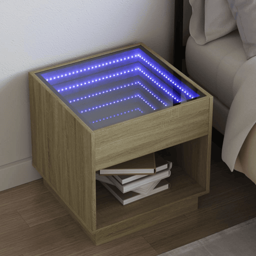 Mesa De Cabeceira - Mesinha De Cabeceira c LED Infinity 50x50x50 cm carvalho sonoma