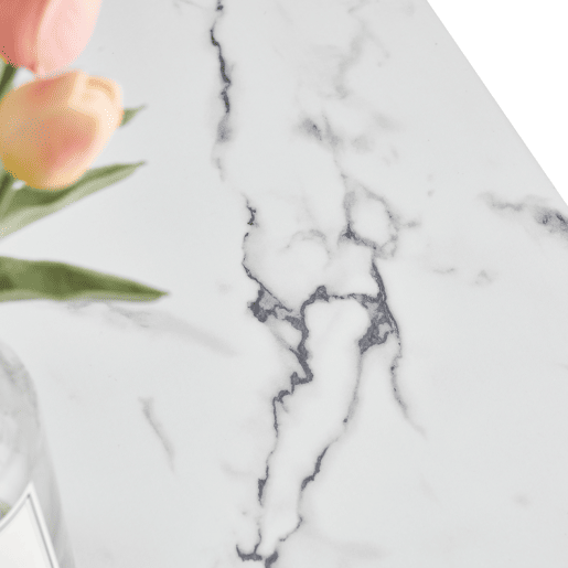 Mesa De Centro Quadrada Com Tampo Efeito Mármore Branco E Estrutura Metálica Dourada, Estilo Moderno Industrial, Superfície Fácil De Limpar, Ideal Para Sala De Estar