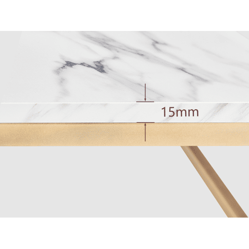 Mesa De Centro Quadrada Com Tampo Efeito Mármore Branco E Estrutura Metálica Dourada, Estilo Moderno Industrial, Superfície Fácil De Limpar, Ideal Para Sala De Estar