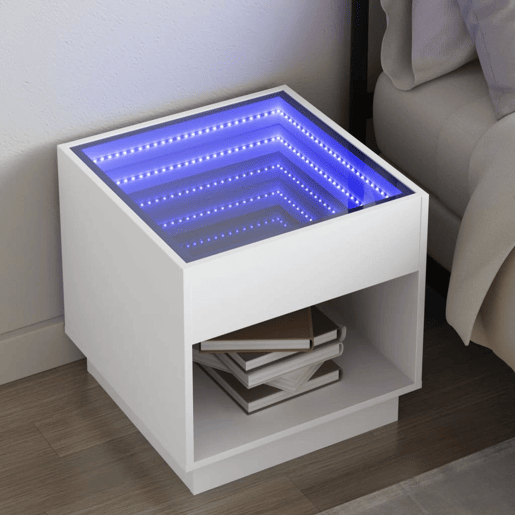 Mesa De Cabeceira - Mesinha De Cabeceira com luzes LED Infinity 50x50x50 cm branco
