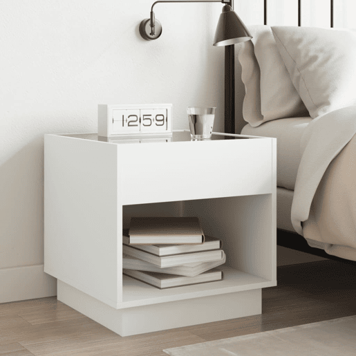 Mesa De Cabeceira - Mesinha De Cabeceira com luzes LED Infinity 50x50x50 cm branco