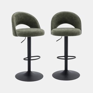 Banco de bar ajustável metal e tecido com base preta, set de 2, Abby, Verde caqui, 49x49x110 cm
