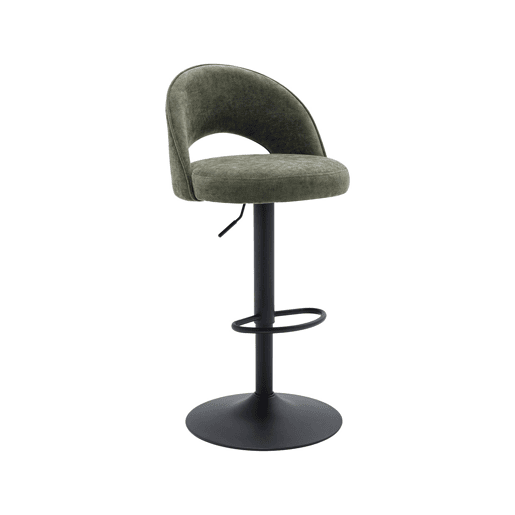Banco de bar ajustável metal e tecido com base preta, set de 2, Abby, Verde caqui, 49x49x110 cm