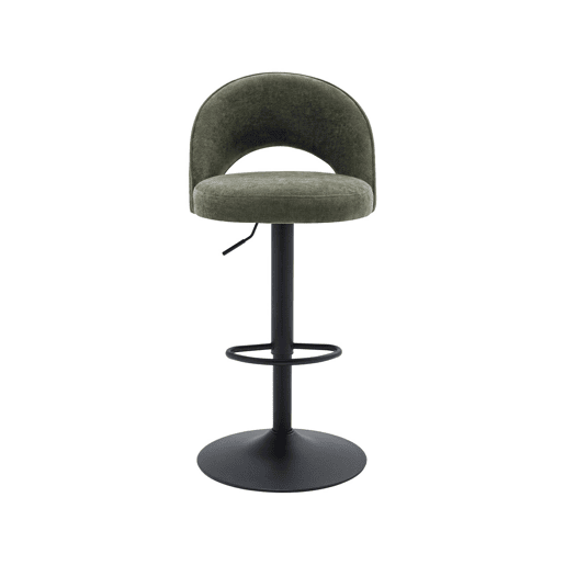 Banco de bar ajustável metal e tecido com base preta, set de 2, Abby, Verde caqui, 49x49x110 cm