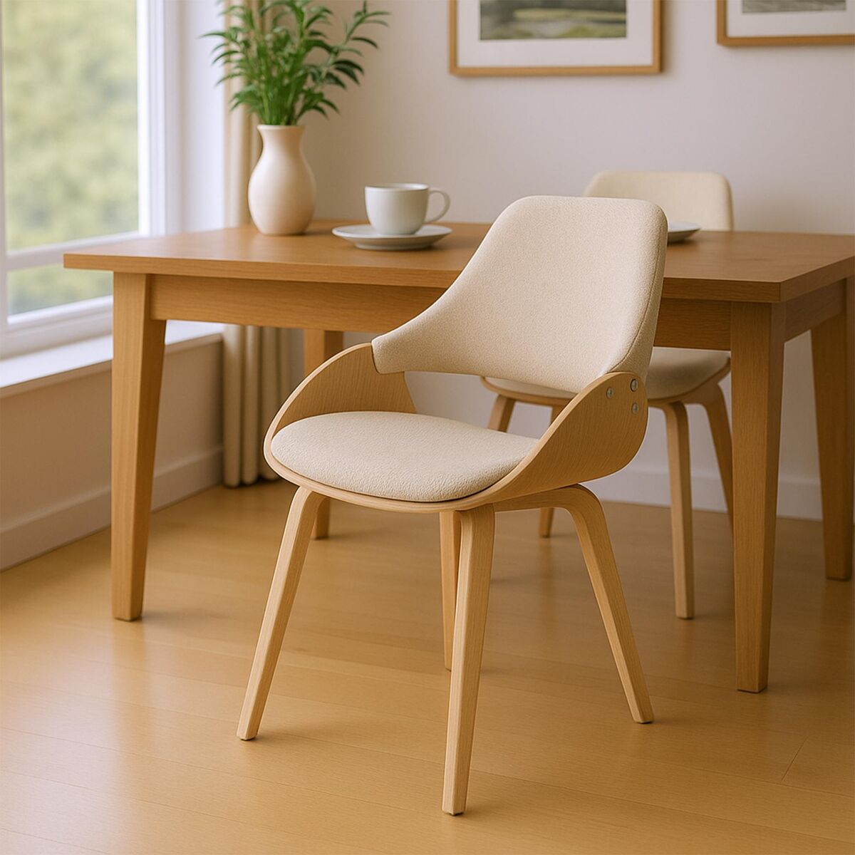 Conjunto 2 sillas de comedor vangale tela natural/crema 54x52x86 cm