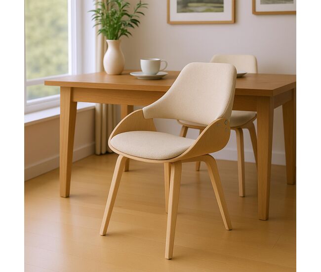 Conjunto 2 sillas de comedor vangale tela natural/crema 54x52x86 cm