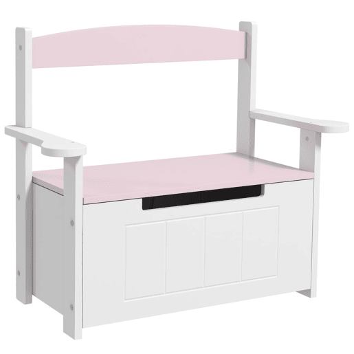 AIYAPLAY Baú de Brinquedos Infantil Banco de Armazenamento para Crianças com Encosto e Tampa Amortecida Suporta 30 kg para Salas de Jogos Quarto 68,5x34x58 cm Rosa e Branco