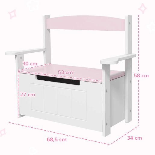 AIYAPLAY Baú de Brinquedos Infantil Banco de Armazenamento para Crianças com Encosto e Tampa Amortecida Suporta 30 kg para Salas de Jogos Quarto 68,5x34x58 cm Rosa e Branco