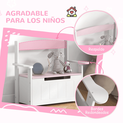 AIYAPLAY Baú de Brinquedos Infantil Banco de Armazenamento para Crianças com Encosto e Tampa Amortecida Suporta 30 kg para Salas de Jogos Quarto 68,5x34x58 cm Rosa e Branco