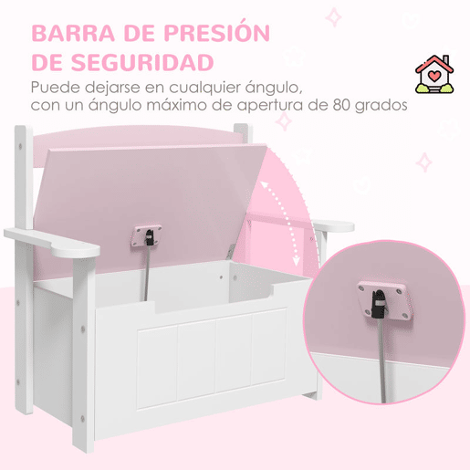 AIYAPLAY Baú de Brinquedos Infantil Banco de Armazenamento para Crianças com Encosto e Tampa Amortecida Suporta 30 kg para Salas de Jogos Quarto 68,5x34x58 cm Rosa e Branco