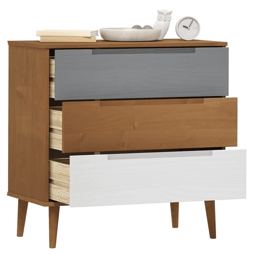 Mesa De Cabeceira - Mesinha De Cabeceira de gavetas 80x40x80 cm pinho maciço castanho