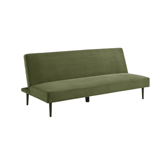 Sofá conversível em veludo canelado grosso, com estrutura de metal, 3 lugares, Max, Verde caqui, 180x85x74.5 cm