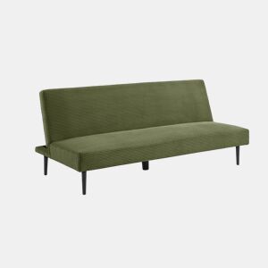 Sofá conversível em veludo canelado grosso, com estrutura de metal, 3 lugares, Max, Verde caqui, 180x85x74.5 cm