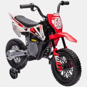 AIYAPLAY Mota Elétrica para Crianças de +3 Anos Mota Elétrica Infantil com Bateria 12V Música Velocidade 2,4-5 kmh e Rodas Auxiliares Removíveis Carga 30 kg 107x56x70 cm Vermelho