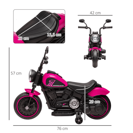 HOMCOM Motocicleta Elétrica para Crianças de 18-36 Meses com Bateria 6V Farol e Rodas Auxiliares Removíveis 25 kg 76x42x57 cm Rosa HOMCOM Motocicleta Elétrica para Crianças de 18-36 Meses com Bateria 6V Farol e Rodas Auxiliares Removíveis 25 kg 76x42x57 cm Rosa